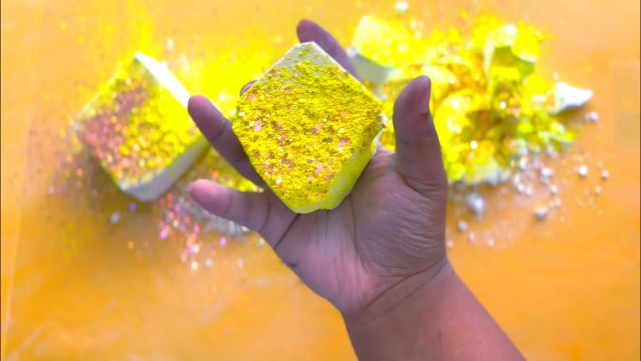 Gym Chalk Crush | Yellow Pigment and ASC Glitter | PettyASMRR | Oddly Satisfying