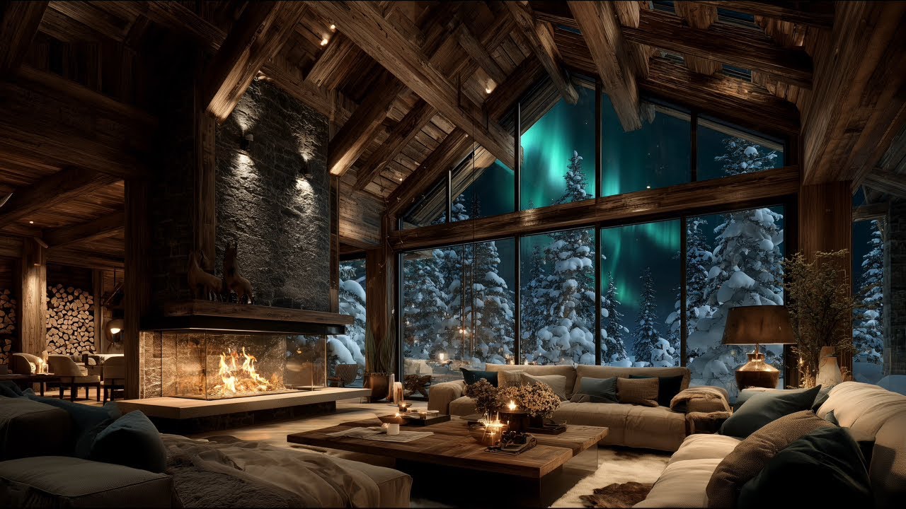 Cozy Fireplace 🔥 Luxury Alpine Cabin | Crackling Fire & Soft Room Tone | 4K