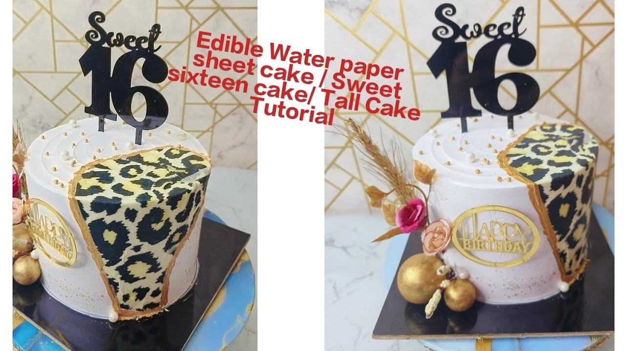 Tutorial on how to make trending edible print wafer paper sheet cake/ Sweet sixteen theme Cake #like