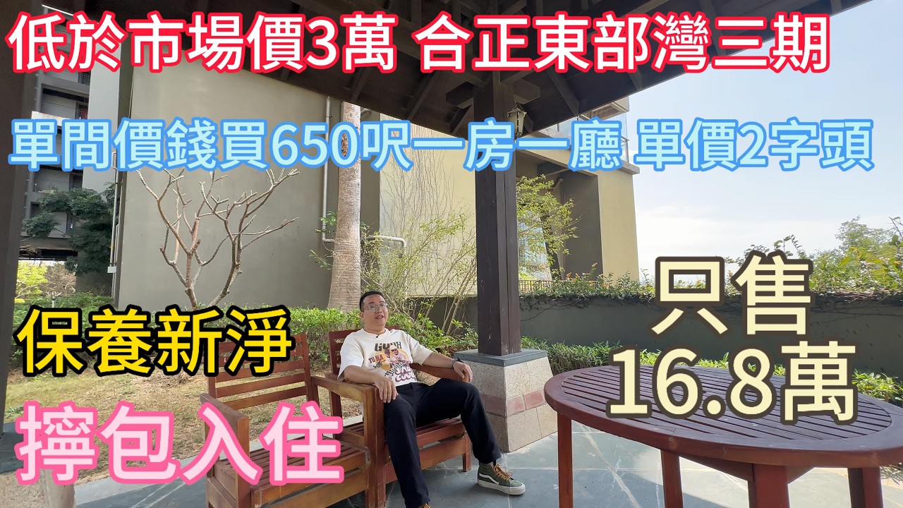 合正東部灣精選海景單位！65㎡一房一廳，16.85 萬實價出售！西南向海景無遮擋，送齊家私電器，即買即住！小區環境舒適，配套成熟，手續齊全，自住度假一流之選！