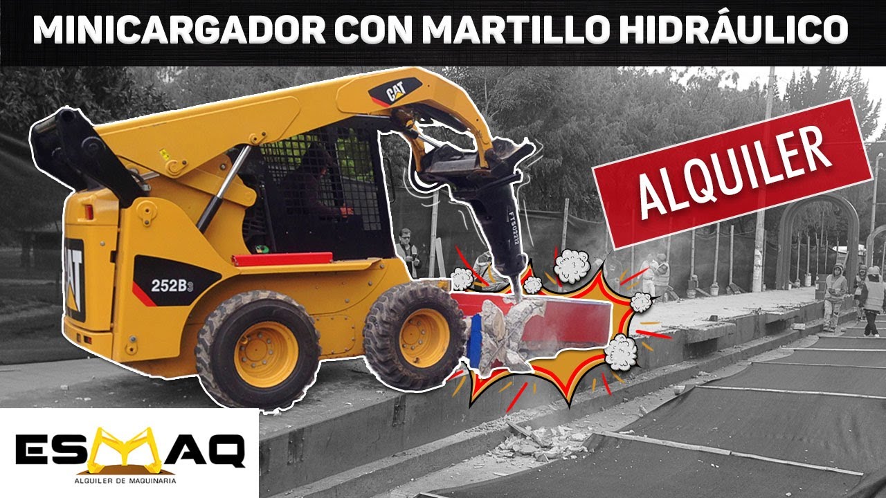 Martillo Hidraulico Cat H65 de Alquiler en Quito, Demoliciones│En Minicargador Cat 252B3 con #ESMAQ
