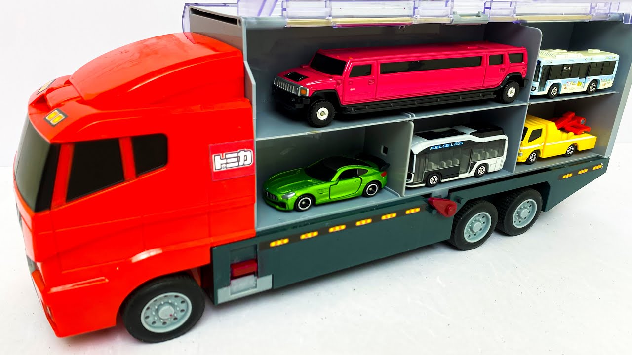 トミカ☆ランボルギーニ・トラック・バスなどを開封！コンボイに収納！ Unboxing Tomica Lamborghini, Bus & Truck Convoy!
