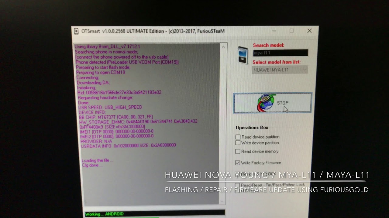 HUAWEI NOVA YOUNG / MYA-L11 / MAYA-L11 FLASHING USING FURIOUSGOLD