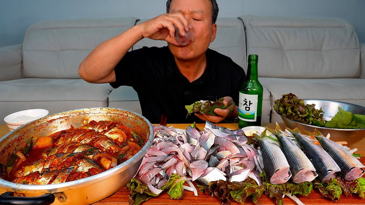 Блюда из Gizzard Shad и Soju! Мой отец пьет в одиночку. Шоу Mukbang eating