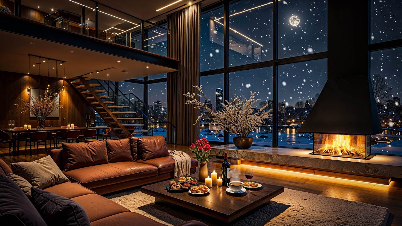 Jazz Music Cozy Apartment Ambience 🔥 Winter Piano & Fireplace Sounds for Study & Sleep