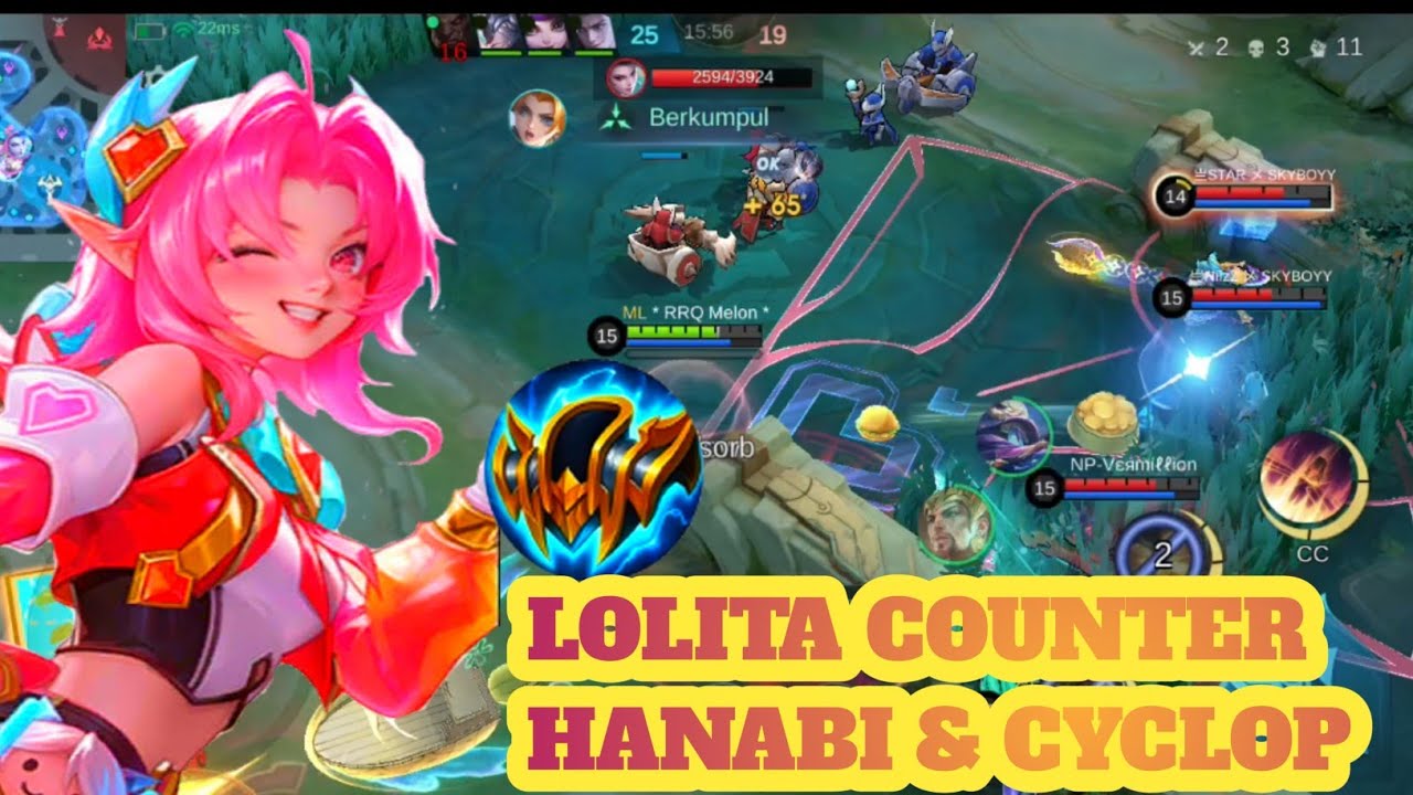 GAMEPLAY LOLITA COUNTER HANABI & CYCLOP SOLO RANK MOBILE LEGENDS 
