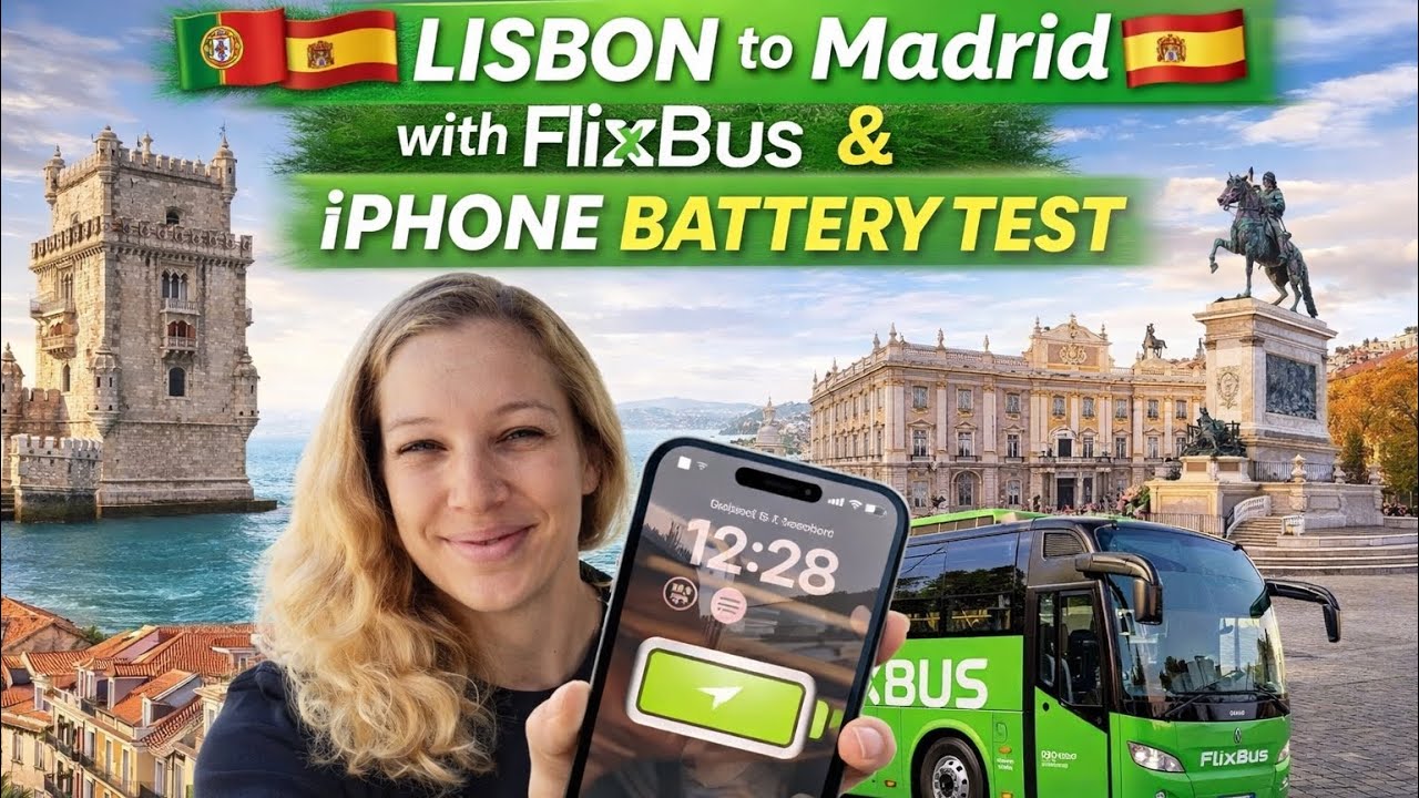Flixbus Trip From Lisbon 🇵🇹 to Madrid 🇪🇸, testing iPhone 15 Pro Max Battery Life 🔋🪫