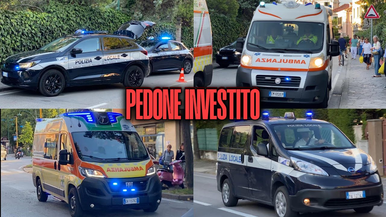 PEDONE INVESTITO - Ambulanza SUEM 118, CSSA e Croce Verde Mestre e 4 auto della Polizia Locale