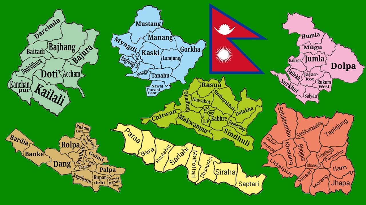 7 state map of Nepal Separate  Separate Green Screen Ful HD