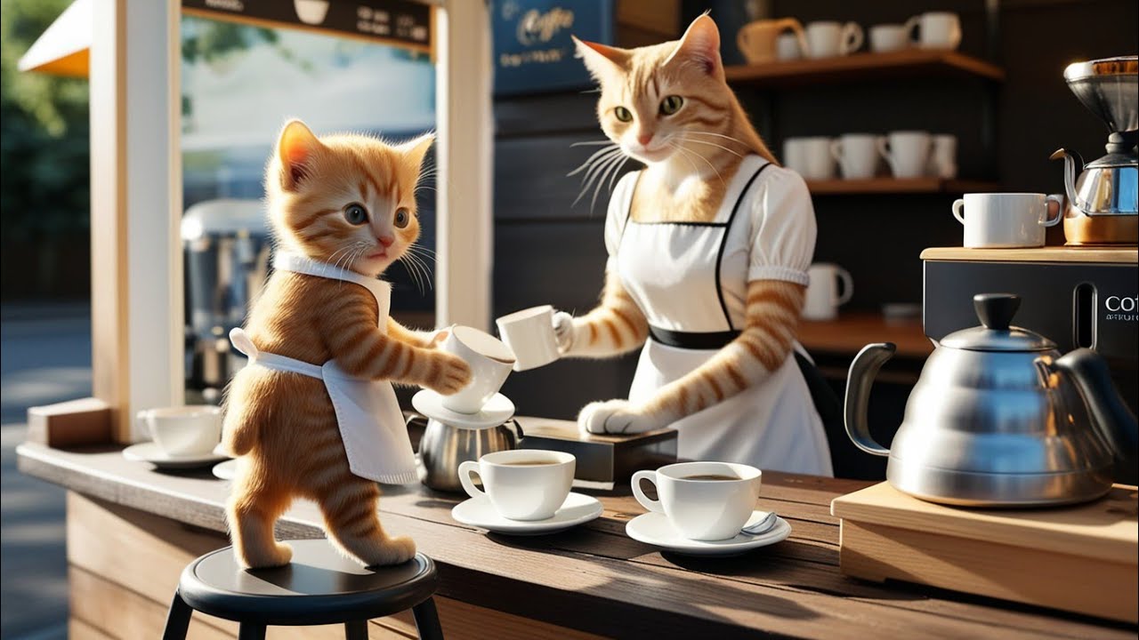 Ginger Kitten Helps Mama Cat Run a Coffee Stall ☕ | Sweet Story