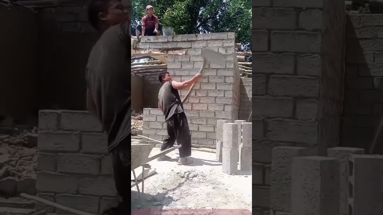 Brick wall construction with perfect teamwork #shorts #construction #masonry