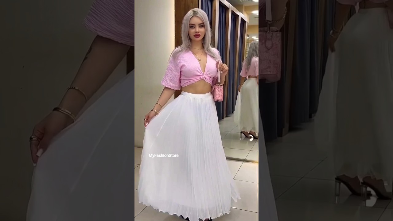 White skirt and pink top #outfit #style #walking