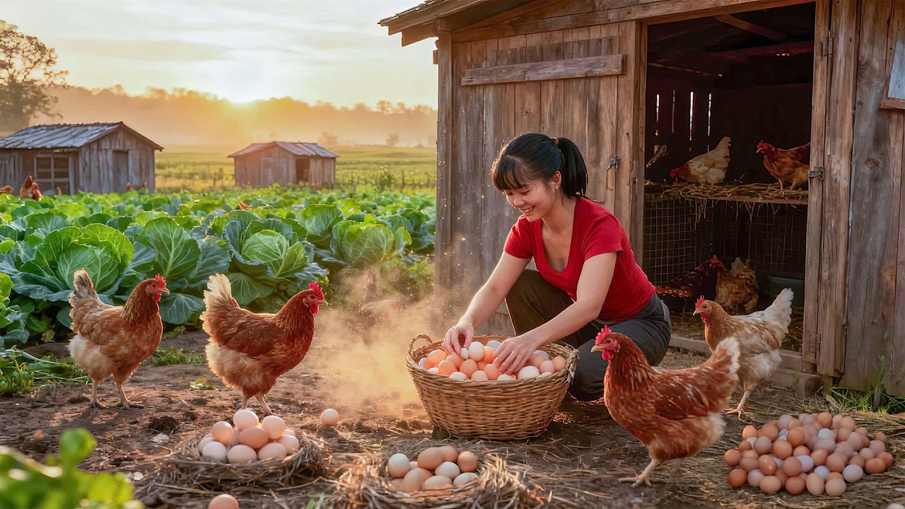 TIMELAPSE -- Harvesting 200Kg Giant Chicken Eggs, Go to Market Sell & Cooking Spicy Banana Soup