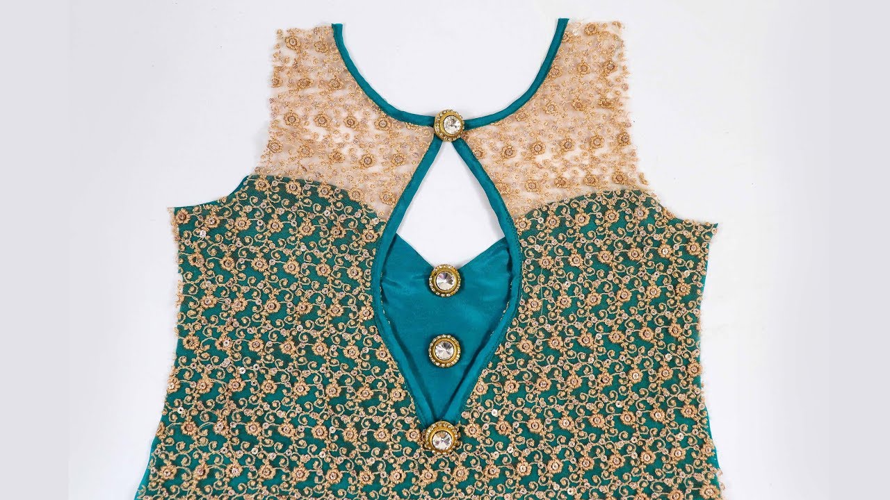 latest neck design with net fabric
