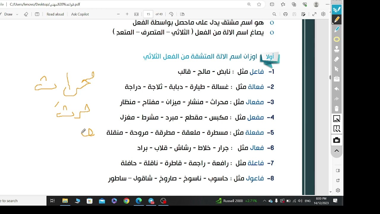 اسم الالة | للصف السادس المهني | الاستاذ عباس علي