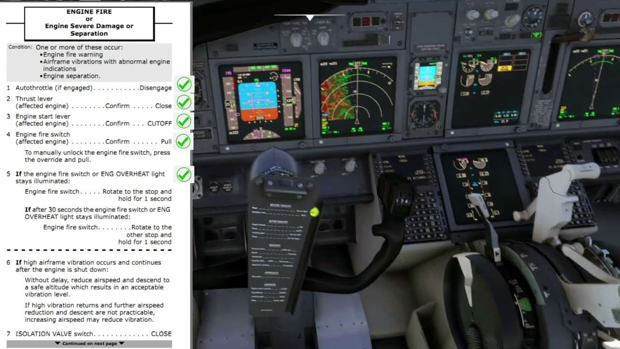 Detailed 737 engine fire procedure