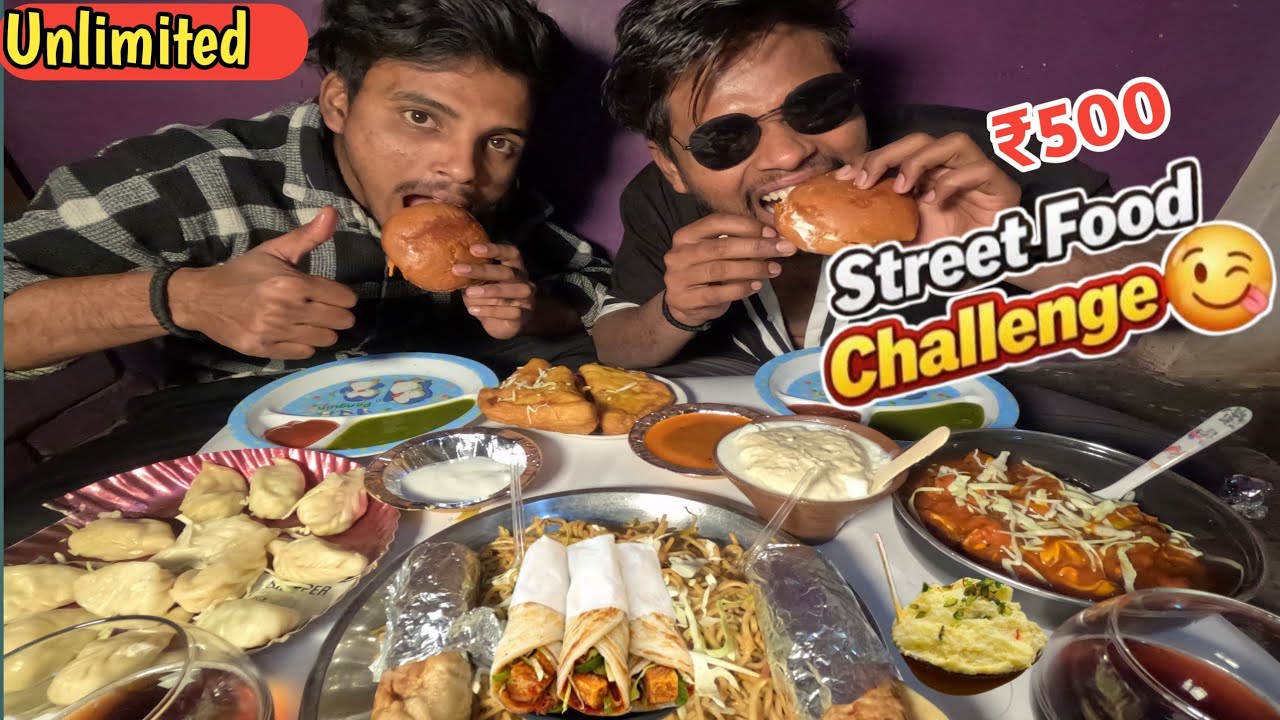 500 RUPEES STREET FOOD CHALLENGE 😱 | Varanasi food challenge 🤩 | Burger, Maggie, dhosa, momos, lassi