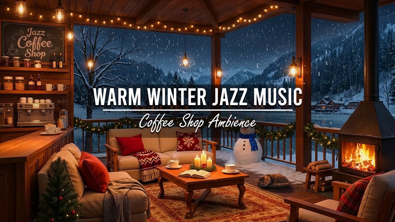 Smooth Jazz Background Music & Fireplace Sounds ⛄ Winter Cafe Ambience with Warm Jazz Music to Relax