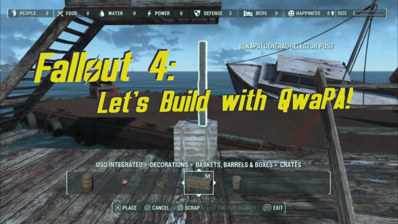 Fallout 4 -- Let's Build with QwaPA! -- Barge Town, Episode 1