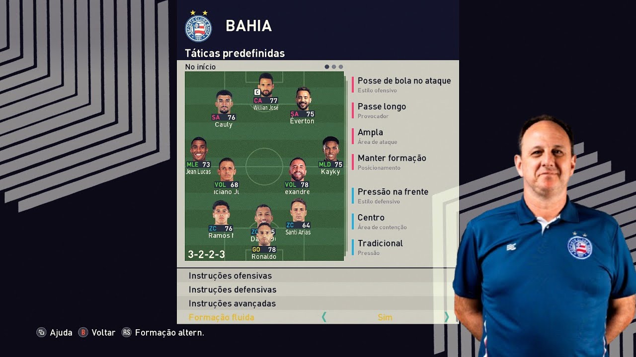 FORMA&Ccedil;&Atilde;O T&Aacute;TICA DO BAHIA NO PES 2021( DE ROGERIO CENI 2025) PES 2021,PES 2017, EFOOTBALL
