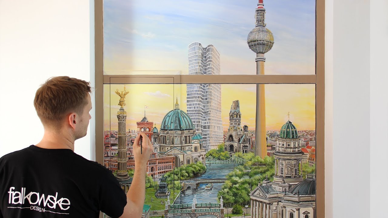 #27 Wandmalerei / Illusionsmalerei Berlin Fensterausblick - stopmotion mural acrylic speed painting