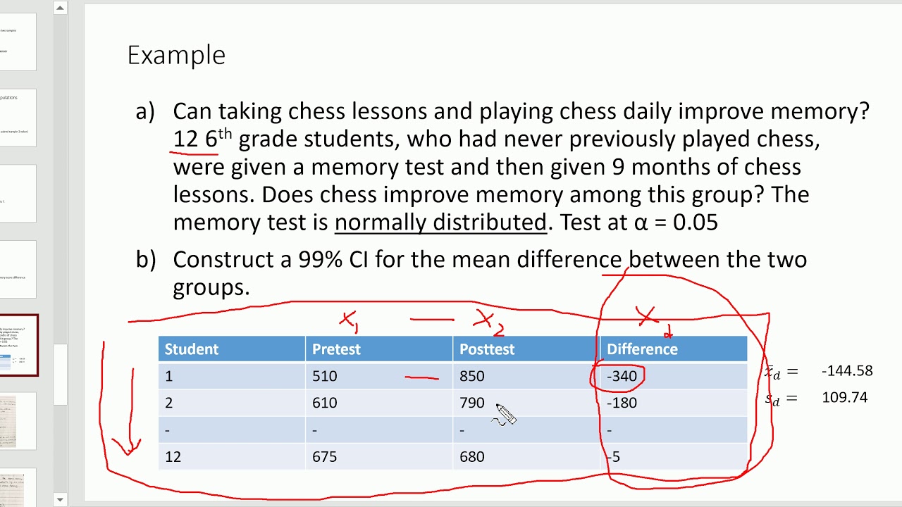 Paired Sample T test comparing means