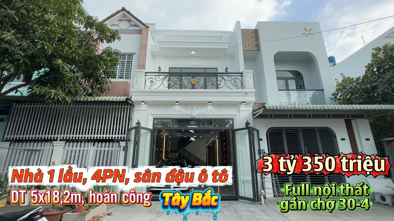 Nhà 1 lầu, 4PN, sân đậu ô tô, full nội thất sang trọng, gần chợ 30-4