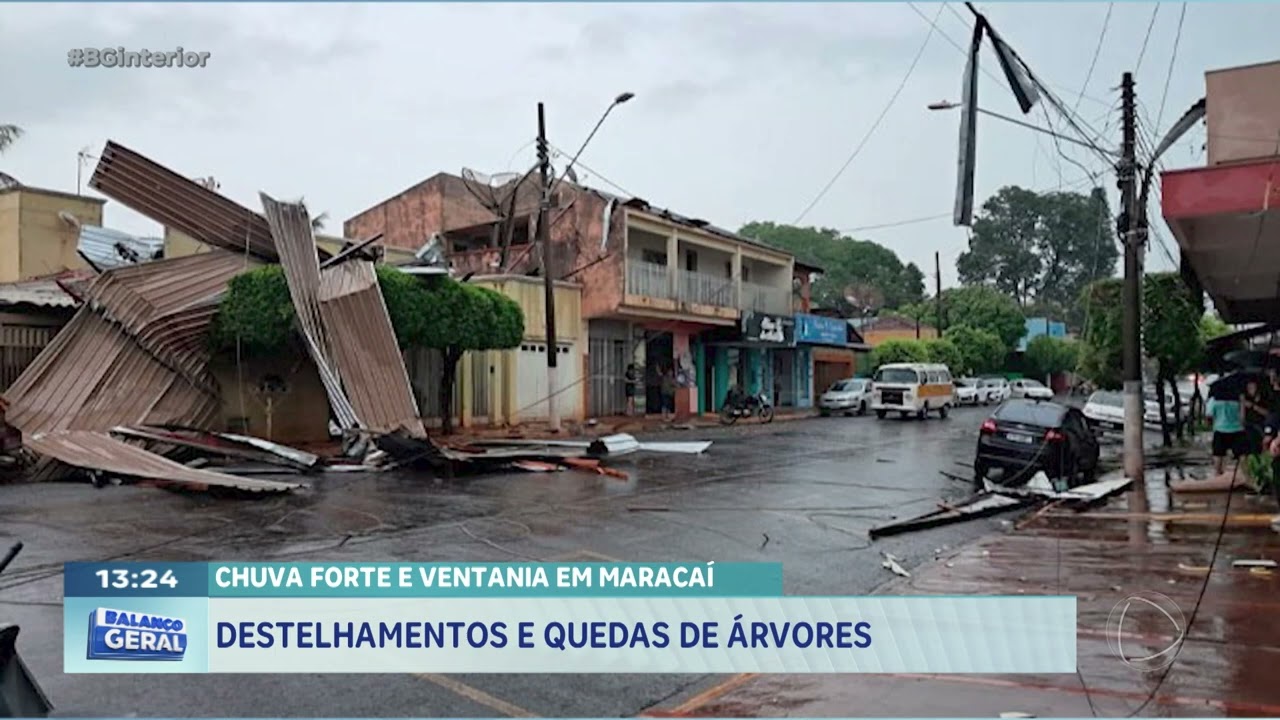 Chuva forte e ventania em Maracaí: destelhamentos e quedas de árvores