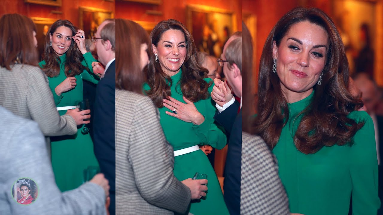 Catherine Solo Appearance in Emerald Gown and Glittering Diamond Frame Earrings at Lavish Banquet