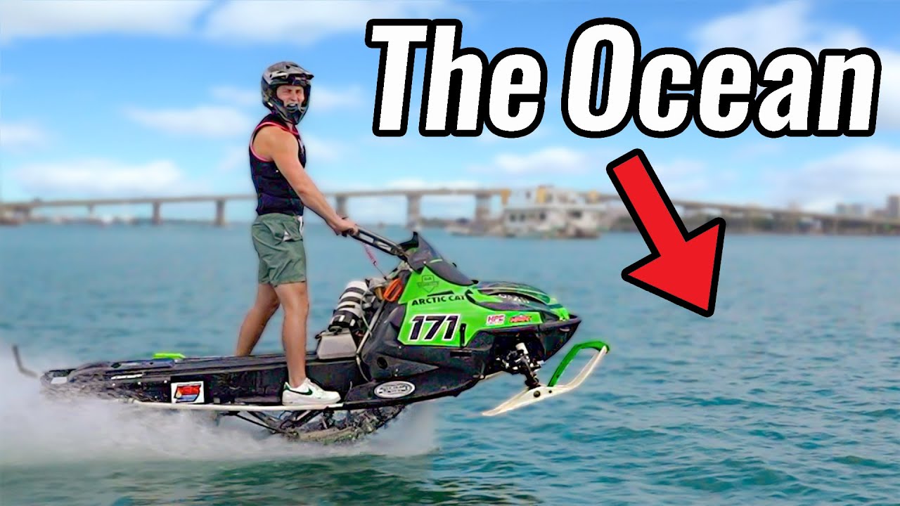 Water Skipping my Snowmobile on the Ocean