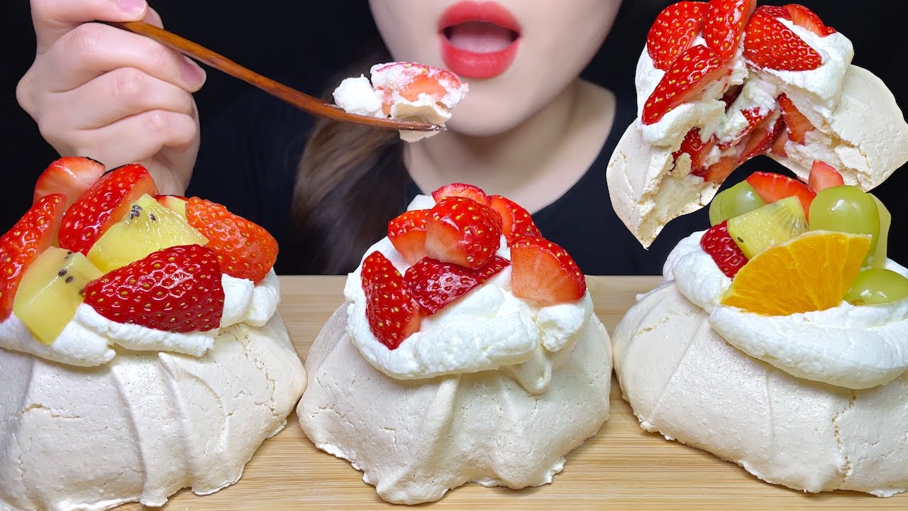 ASMR PAVLOVA*MERINGUE CAKE MUKBANG, 파블로바*겉바속쫀 머랭케이크 먹방