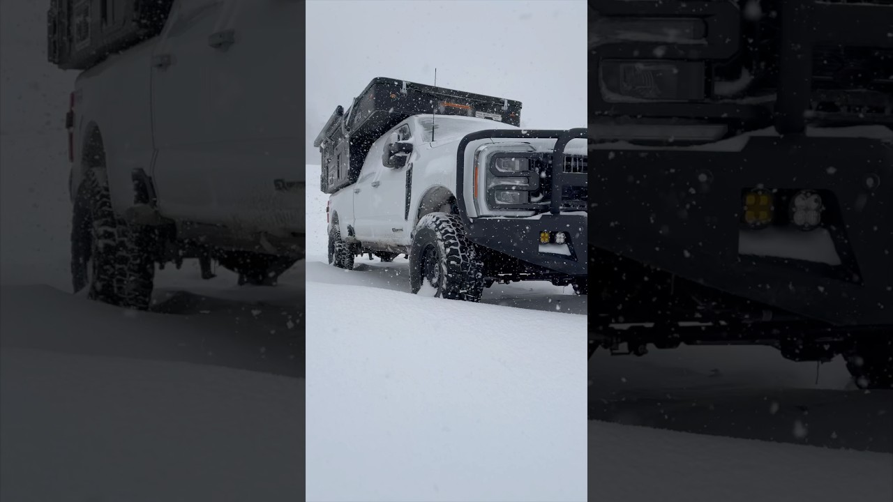 The best 4x4 truck camping setup for the Ford F350, camping in a snowstorm #ford #trucks #4x4