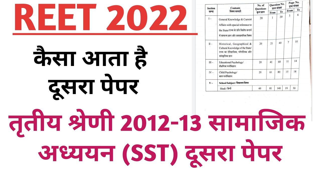 REET 2nd Paper Syllabus 2022 / RTET 2012 SST Second Paper Pdf  / REET 2022 Second paper Syllabus