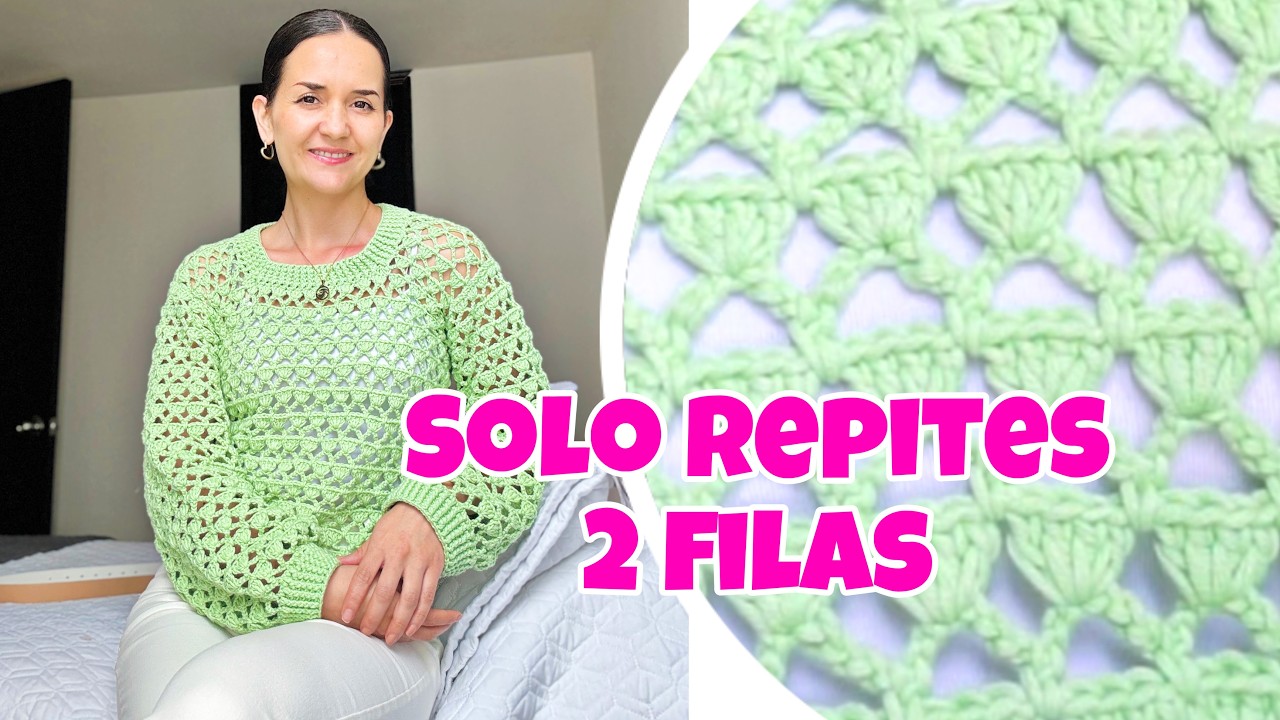 Suéter calado Odila crochet mc💚téjelo con tus medidas