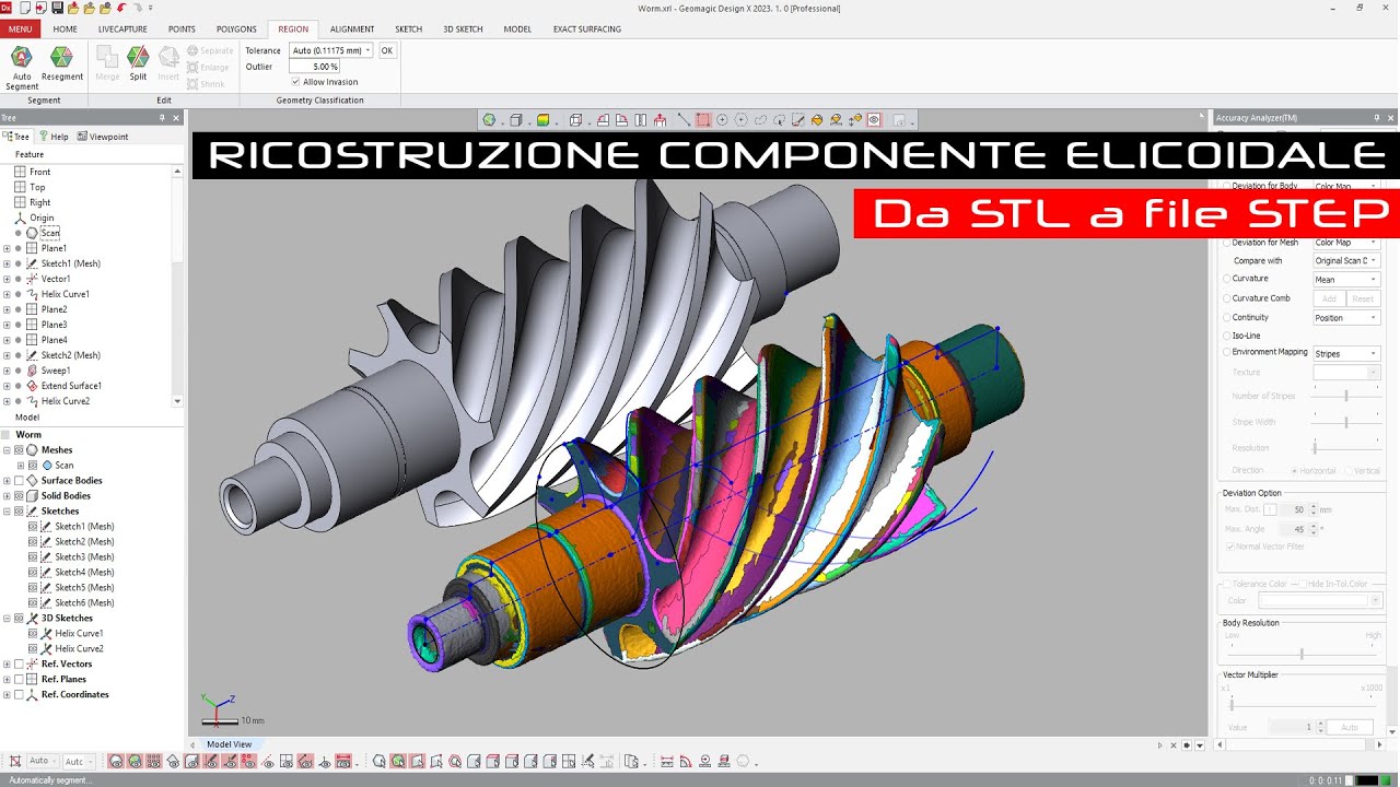 Reverse Engineering Facile.  Da STL a STEP. Ricstruzione  CAD Componente Meccanico Elicoidale
