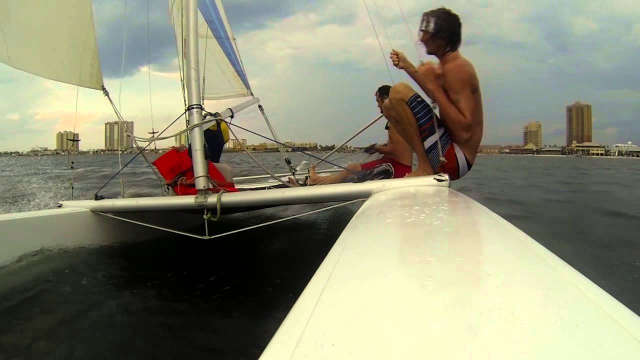 Sailing Prindle 18-2 catamaran on Pensacola Bay