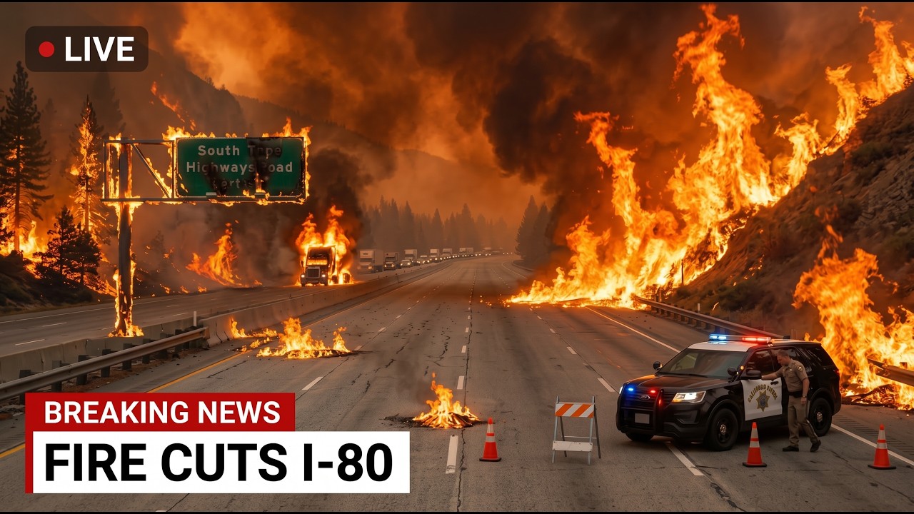 Пожар в Калифорнии перекрыл трассу I-80 &mdash; одна из главных магистралей Америки всё ещё закрыта | П...