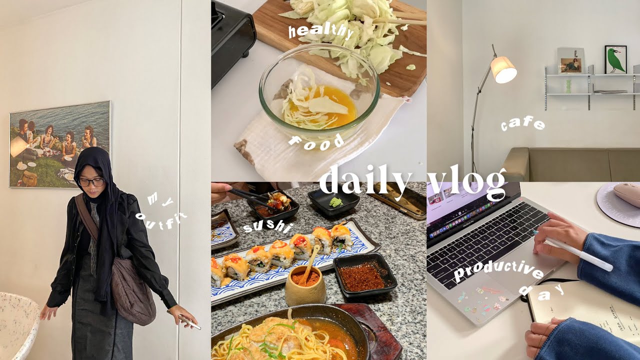 daily vlog🍣🧸: productive day! , grocerry time , cute cafe , breakfast , cozy night , sushi ⋆୨୧