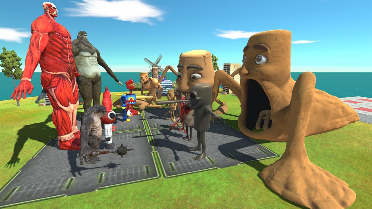 Team tung tung sahur vs Team colossal titan Animal Revolt Battle Simulator