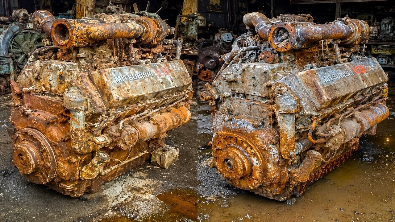 Epic Twin Mitsubishi V8 Restoration | Genius Rebuilds Two Severely Rusted Engines from Total Ruin