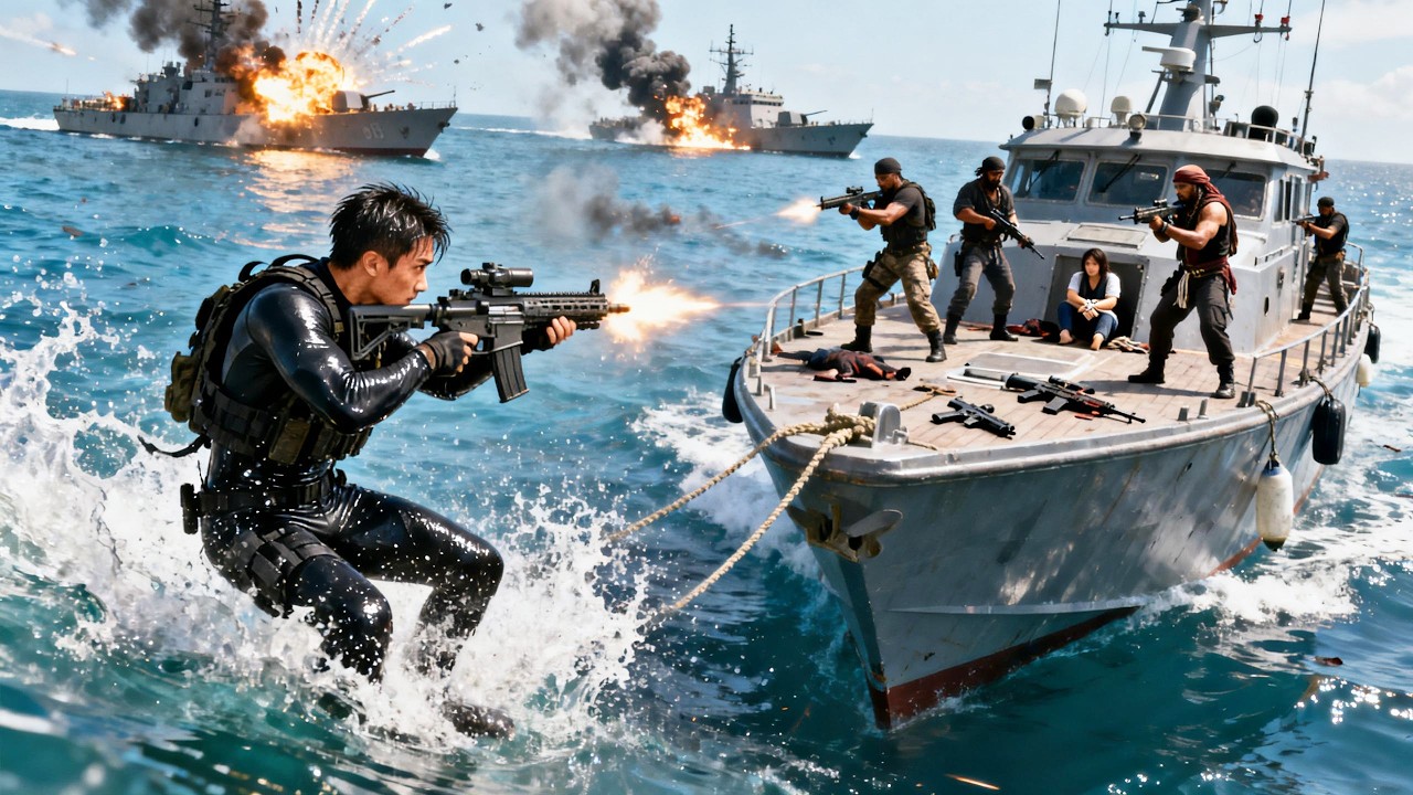 【Youth Movie】海盜綁架人質，下一秒特種兵水底殺入軍艦，爆殺1000名海盜，成功營救人質！#電視劇 #經典#杨洋