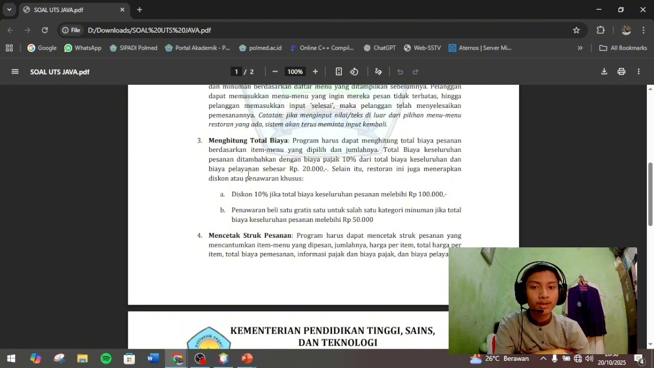 Membuat program menu makanan dari bahasa pemograman Java