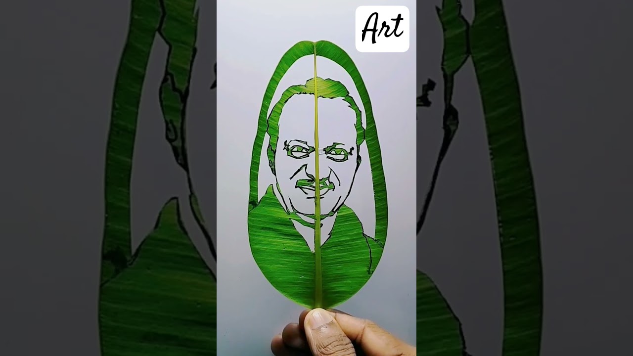 Ajit Pawar Leaf Carving Art | Incredible Leaf Portrait #leaves #shorts