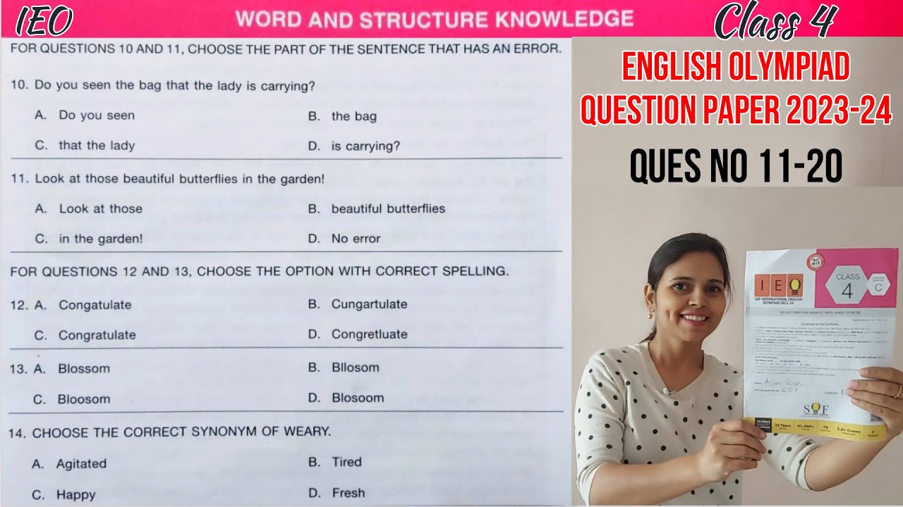 Class 4 IEO English Olympiad Question Paper 2023-24 | IEO Class 4 | English Olympiad for Grade 4