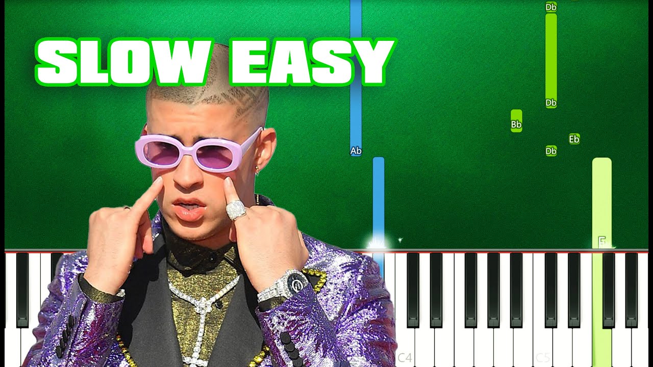 BAD BUNNY - HACIENDO QUE ME AMAS (Slow Easy Piano Tutorial) (Anyone Can Play)