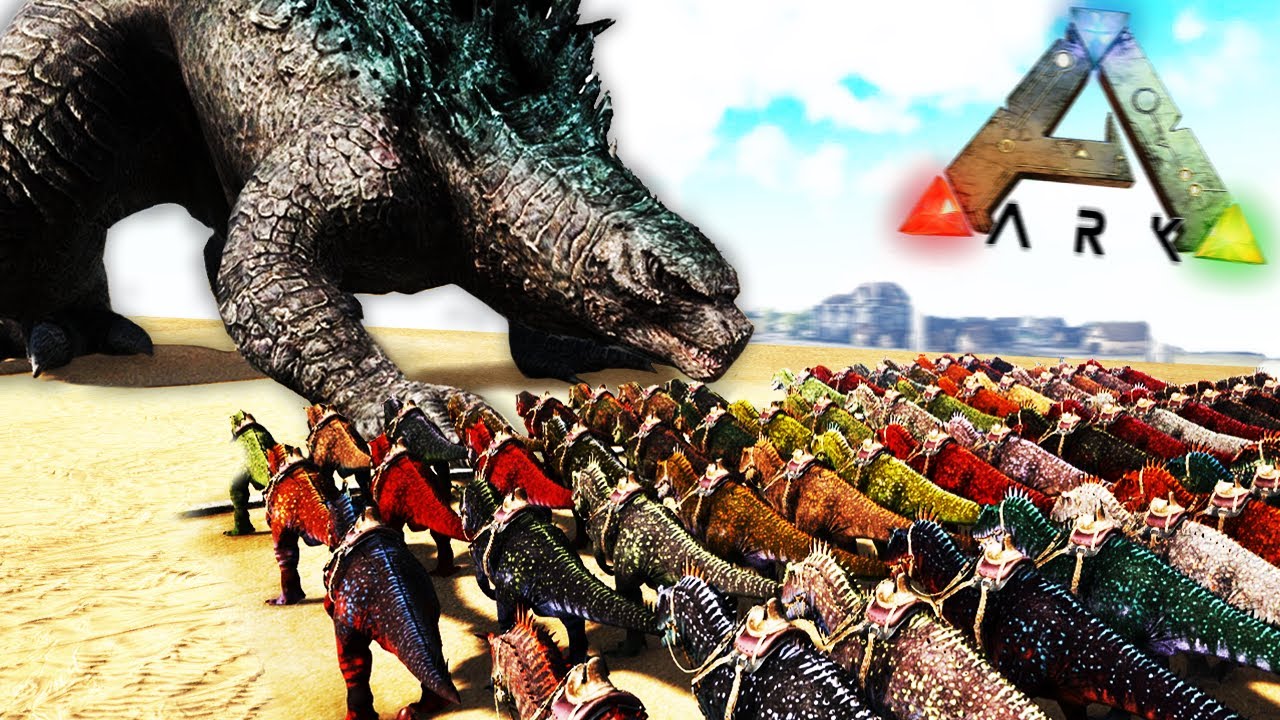 100 Carcharodontosaurus VS GODZILLA TITANS UPDATE in ARK