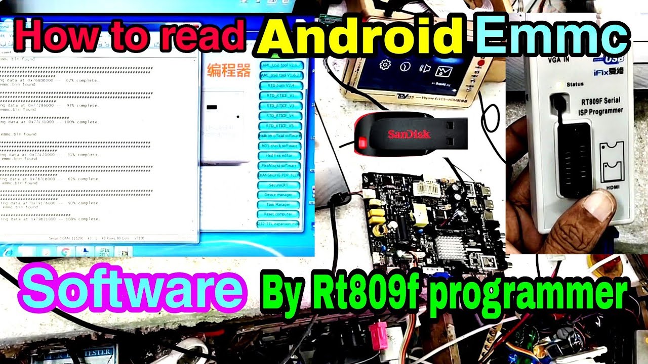 how to read emmc software// android board//TP.MS338.PB801 with RT809F programmer//SecureCRT
