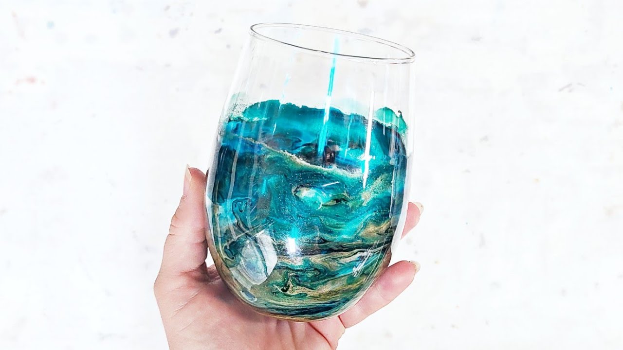 OMG! Stained glass alcohol ink and epoxy resin wine glass - so pretty!!!
