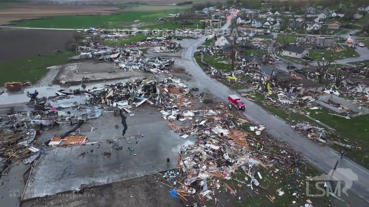04-26-2024 Minden, Iowa - Drone - Destruction of Town - Homes Leveled