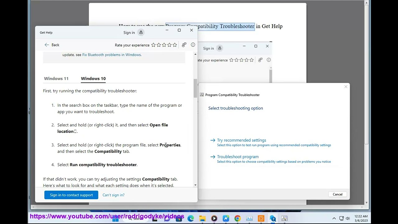 Run Program Compatibility Troubleshooter in Get Help app on Windows 11